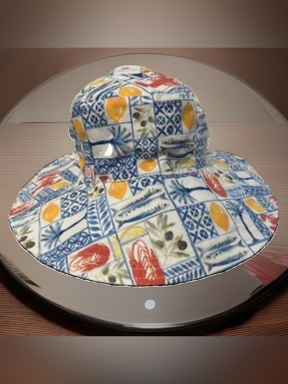 Haute Hippie Sun Hat - Blue, Yellow & Red Tile Motif - Picture 2 of 4